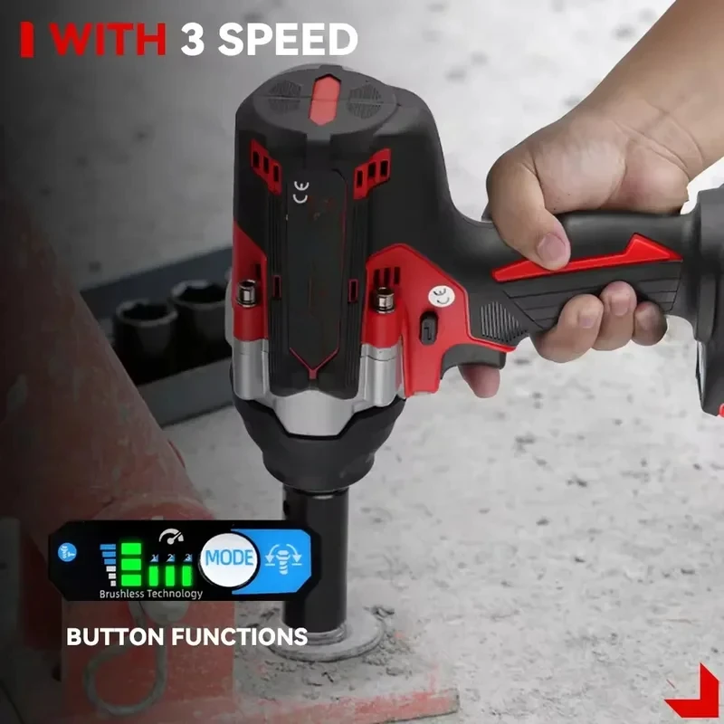 1800N.M Torque Brushless Electric Impact Wrench 1/2 Inch Lithium-Ion Battery Cordless Power Tool  18V Battery