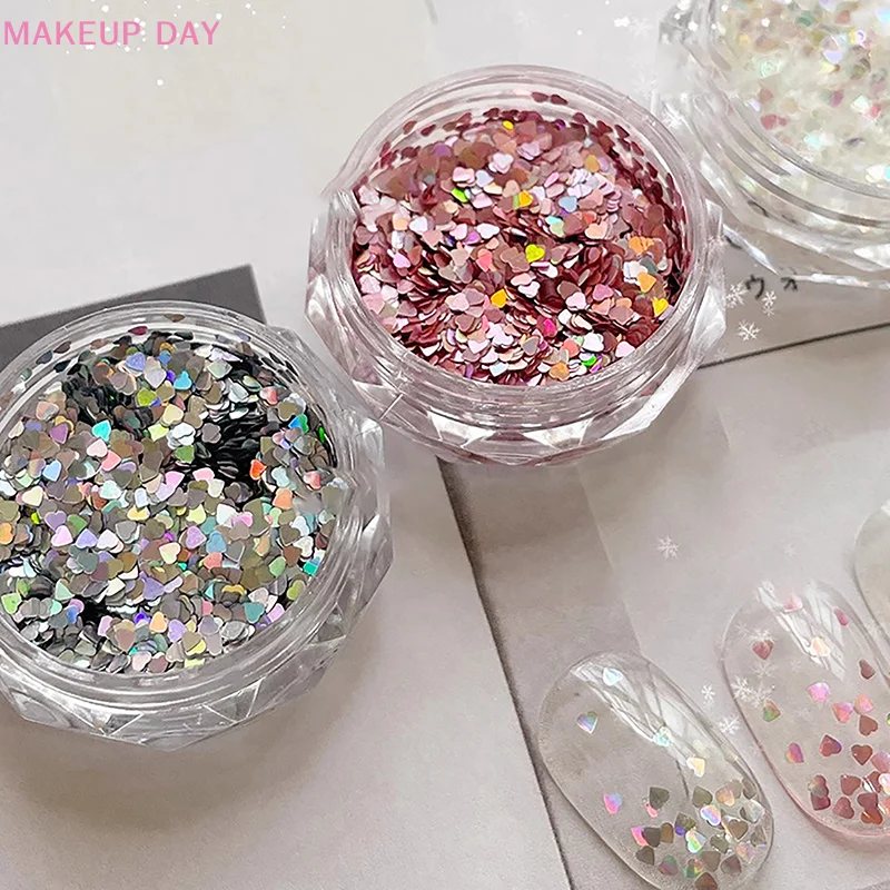 1mm Mini Sparkling Love Nail Glitter Sparkling Heart Nail Decoration Nail Salon Design Cute Accessories DIY Nail Art Design