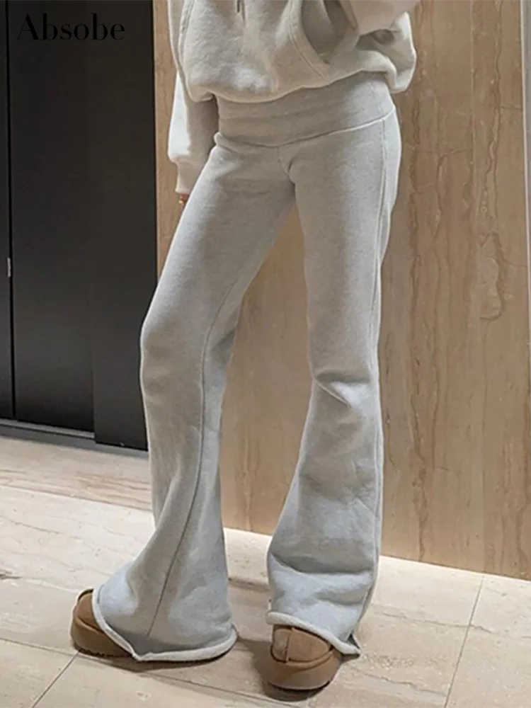 Absobe Amerikaanse Casual Flare Broek Vrouwen Laagbouw Gesplitst Effen Fleece Slanke Veelzijdige Broek Hottie Mode Winter Streetwear