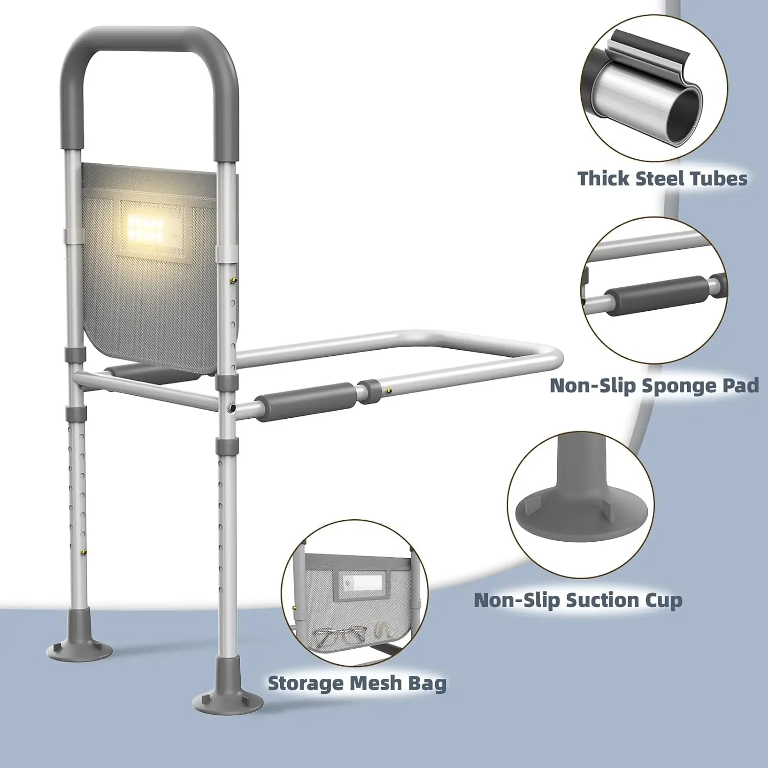 for Elderly Adults Safety: with Motion Sensor Light & Storage Bag -Adjustable Bed Assist Rail for Seniors - Side Bed R