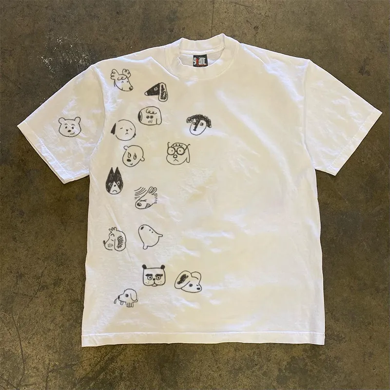 Pure Cotton Short Sleeve T-Shirt Double Thread Loose Fit Men's Style Breathable Summer Fashion Retro American Couple Tops