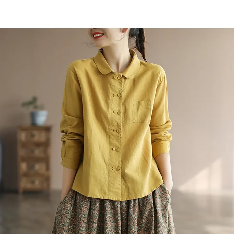 

Women's Loose Linen Long Sleeve Shirt Spring Autumn Casual Breathable Blouse Plus Size Comfortable Top for Mom