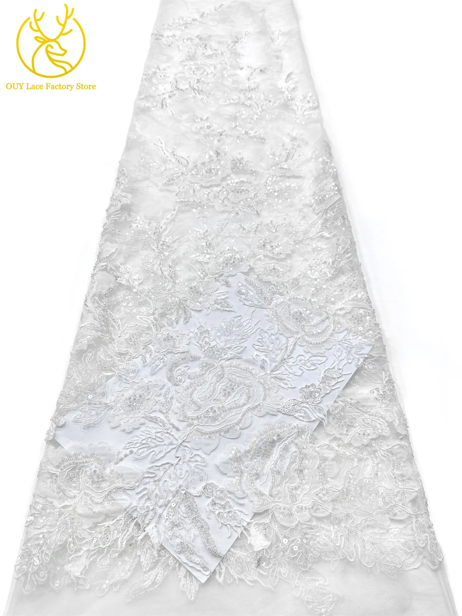 Modische Elegante Französische Brautkleid-Spitze mit Stickerei und Perlen 2026 Hochwertige Nigerianische Afrikanische Pailletten-Spitze für Hochzeitskleider – Detail 10