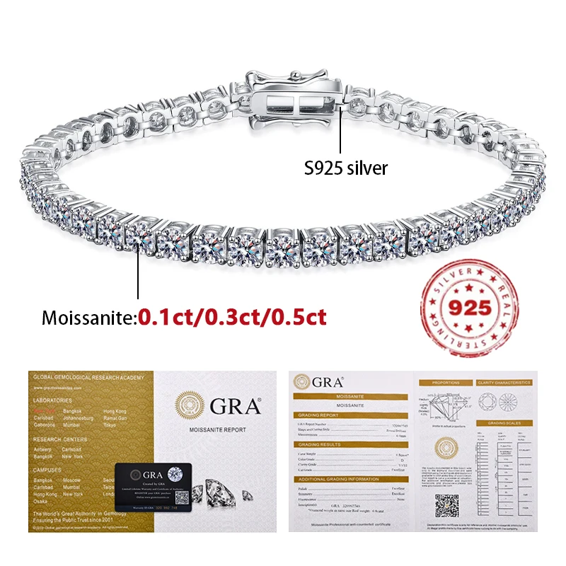  Moissanite Tennis Bracelet 100% S925 Sterling Silver Plated 18k White Gold With GRA Bracelet For Women ManWedding Party Jewelry