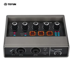 TEYUN 2 Channel 48V Audio Interface Diver-Free Computer Record Electric Guitar Echo Effects PC Recording External Sound Card Q16