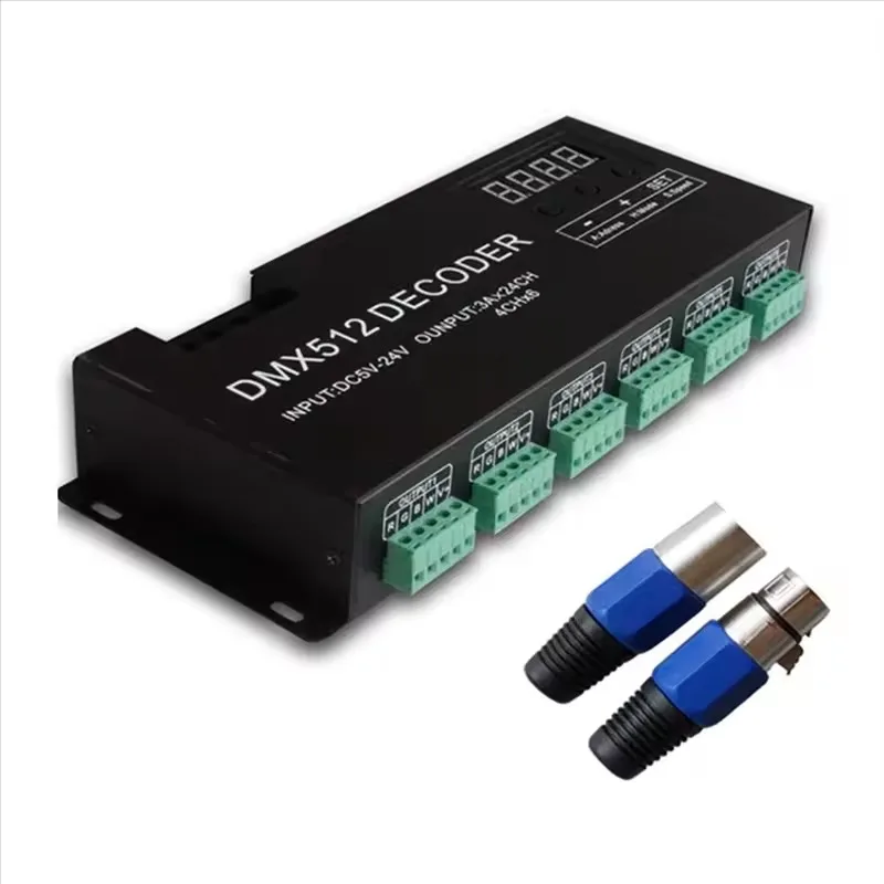 Digital 24CH RGB RGBW DMX512 Decoder, 3CH RGB 4CH RGBW 512 Decoder DMX 512 Controller for LED Strip