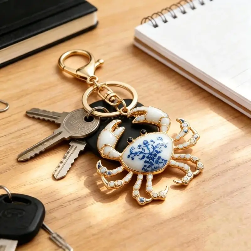 1 Stück Krabben-Emaille-Schlüsselanhänger, Ozean-Tier-Legierung, Hummer-Verschluss, Schlüsselring, niedlicher Taschenanhänger, Accessoire für Damen, Geschenk für den Urlaub. – Detail 3