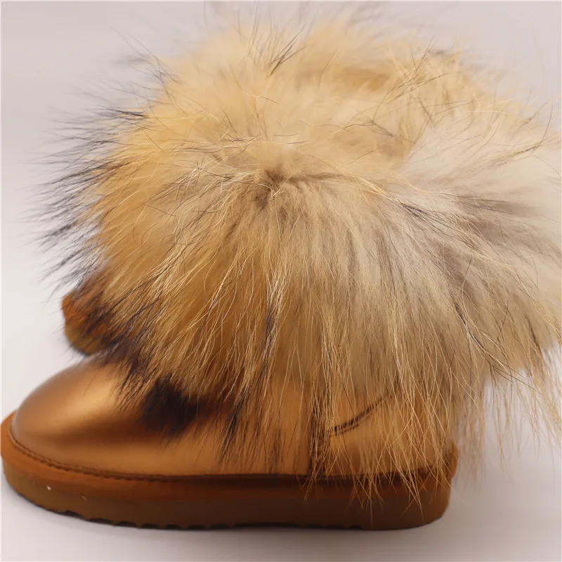 New 2023 Fox Fur Boots For Girls Boys Snow Boots Genuine Leather Winter Warm Children\'s Shoes Plush Fur Botas Kids Zapatos