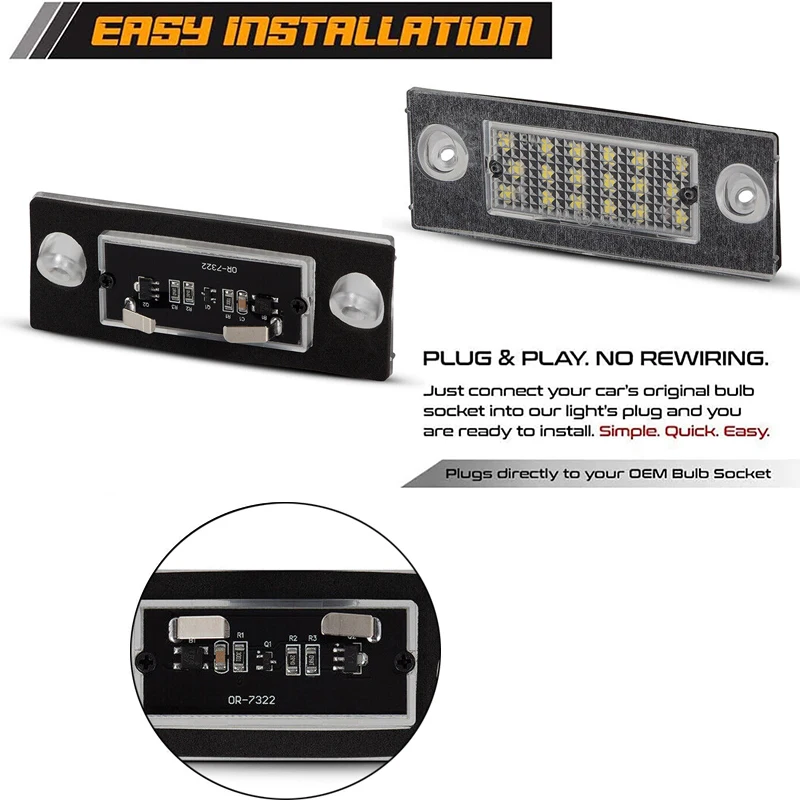 2Pcs Canbus LED License Plate Lights For Audi A2 Type 8Z BJ 1999-2005 Car Rear Number Plate Lamps 18smd 6000K Super Bright view 4