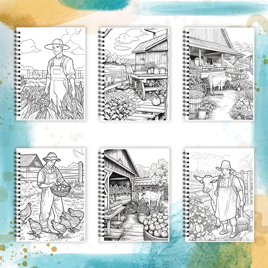 Relaxing Farm Time Adult Coloring Book - 8.3x 11.2 Inch 32 Page Coloring Book - Helps Reduce Stress and Ease Emotions