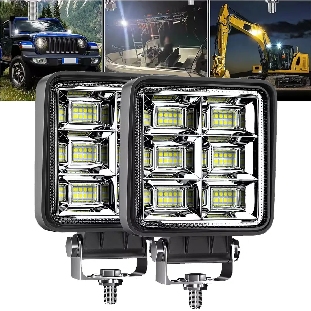 

2/4pcs 144W 48LED DC9-30V Flood Light Auxiliary Work Light LED Bar 4 Searchlight Overhead Light Farm Fishing Road Lighting
