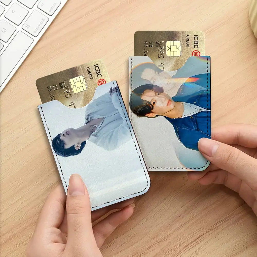 E-Euphoria J-Jungkook-K-KPOP Men Leather Card Case, Minimalist Mini Credit/Bus ID Card Holder, Small Compact for Office Business