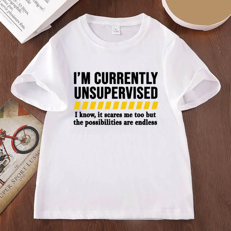 Funny Sarcastic T Shirt Im Currently Unsupervised T-shirts Joke Tee for Dads Cotton Short Sleeve Round Neck Printed Tshirts