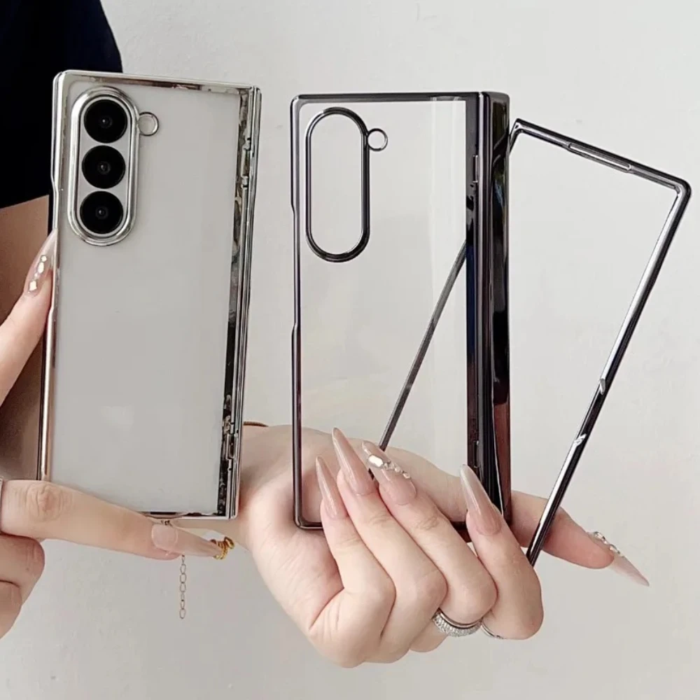 

Прозрачный гальванический чехол для телефона с твердым корпусом для Samsung Galaxy Z Fold 7, 6, 5, 4, 5G, защитный противоударный чехол с пружинным шарниром