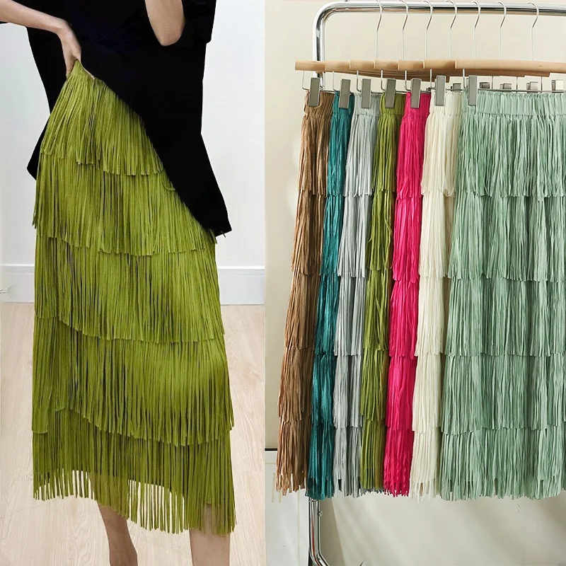 

Modern Sle Flowing Long Skirt Vintage Aosphere Layered Fringe f-length Dync Skirt for Couples Polyester Fabric
