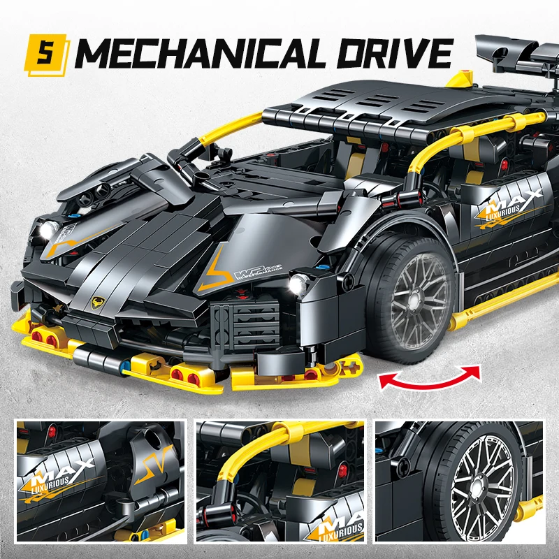 Creative Technical Black Lamborghinied Building Blocks City Sport Speed Racing Car MOC Model Bricks Vehicle Toy Gift For Boy Kid