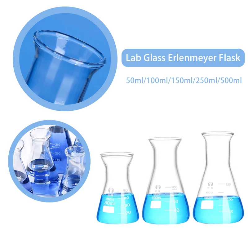 50/100/150/250/300/500ml Bell Mouth Borosilicate Glass Conical Erlenmeyer Flask Lab Supplies