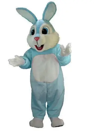 Disfraz de Mascota para adulto, traje de cuerpo completo de conejo, conejo, blanco, azul claro, para Halloween y Navidad, novedad