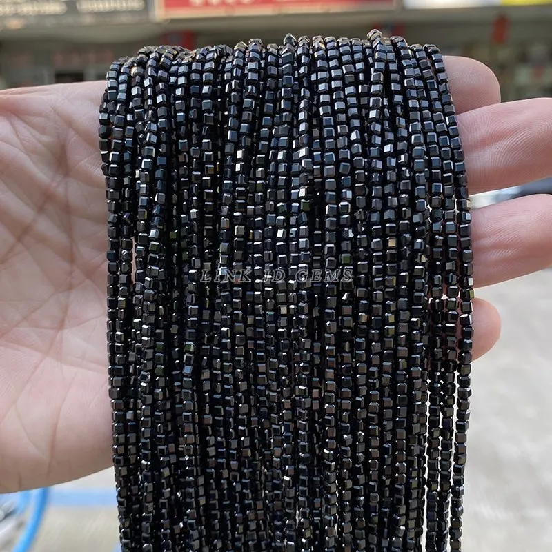 Natural Stone Faceted Black Spinel 2mm Small Faceted Square Tiny Beads for Jewelry Making Diy Bracelet Necklace Accessories