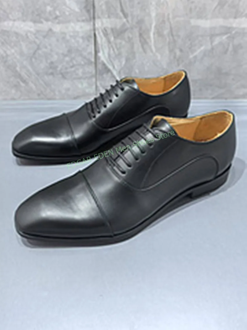 Fashion Matte Black Leather Men Wedding Party Single Shoes Square Toe Lack Up Male Spring Autumn Classic Formal Shoes