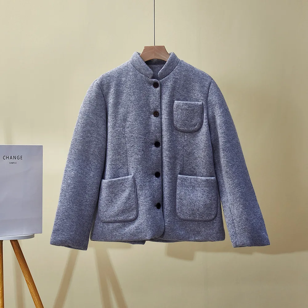 Piumino invernale da donna nuovo colletto allentato tasca con bottoni caldo piumino d'oca in cashmere