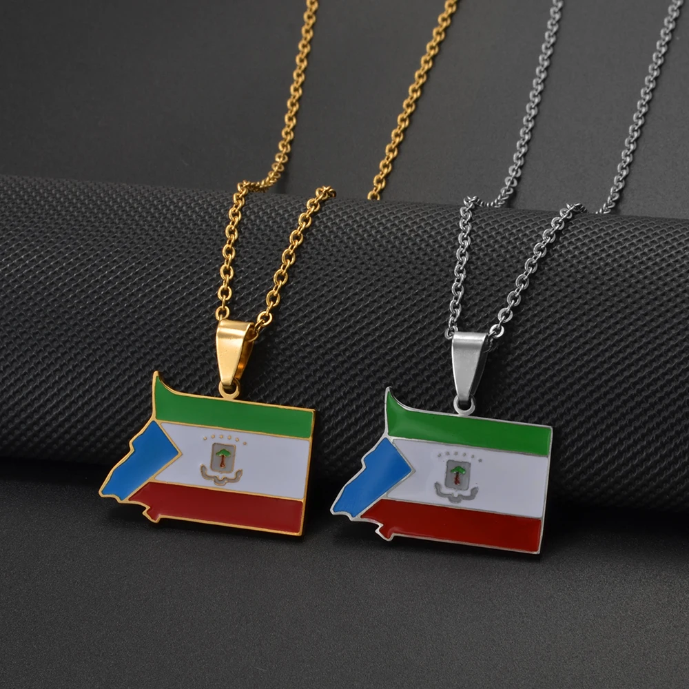 Anniyo Equatorial Guinea Map Pendant Necklaces Stainless Steel Jewelry #003562