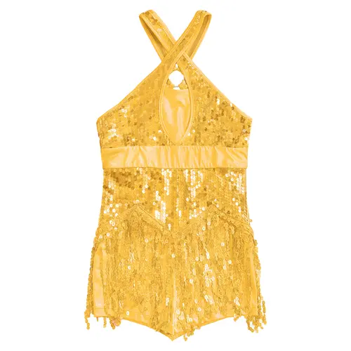 Imagen 2 del producto Body de leotardo latino con borlas y lentejuelas brillantes para niñas, vestido de baile para Jazz, Tap, Salsa, Rumba, Samba, Cha-Cha, trajes de actuación