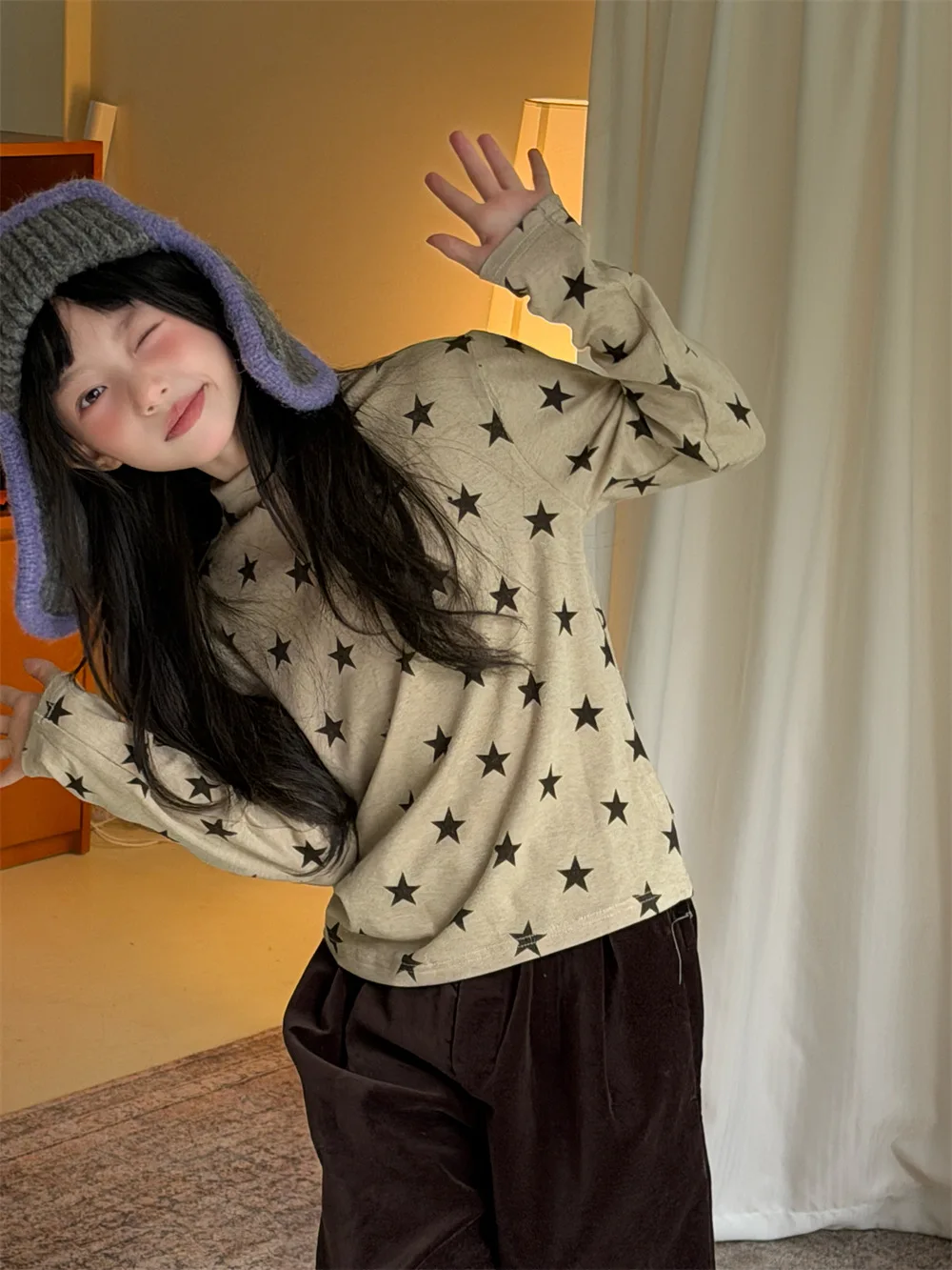 Children Clothing 2026 Autumn Edition Korean Version Full Printed Five Pointed Star Base Shirt Kids Versatile Long Sleeved Trend