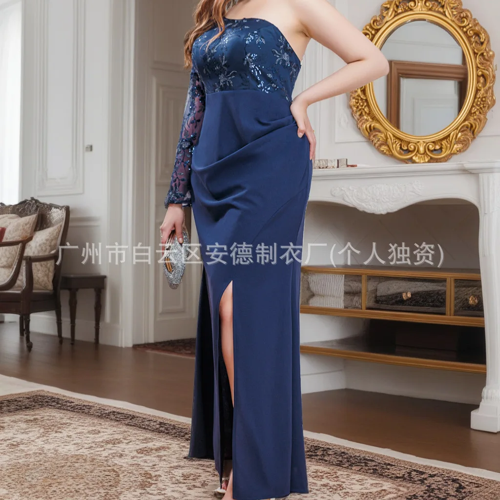 Robe de demoiselle d'honneur brodée en maille pailletée pour femmes, surdimensionnée, épaule unique, avec fente, Design, fête d'été, élégante, décontractée, Y2k