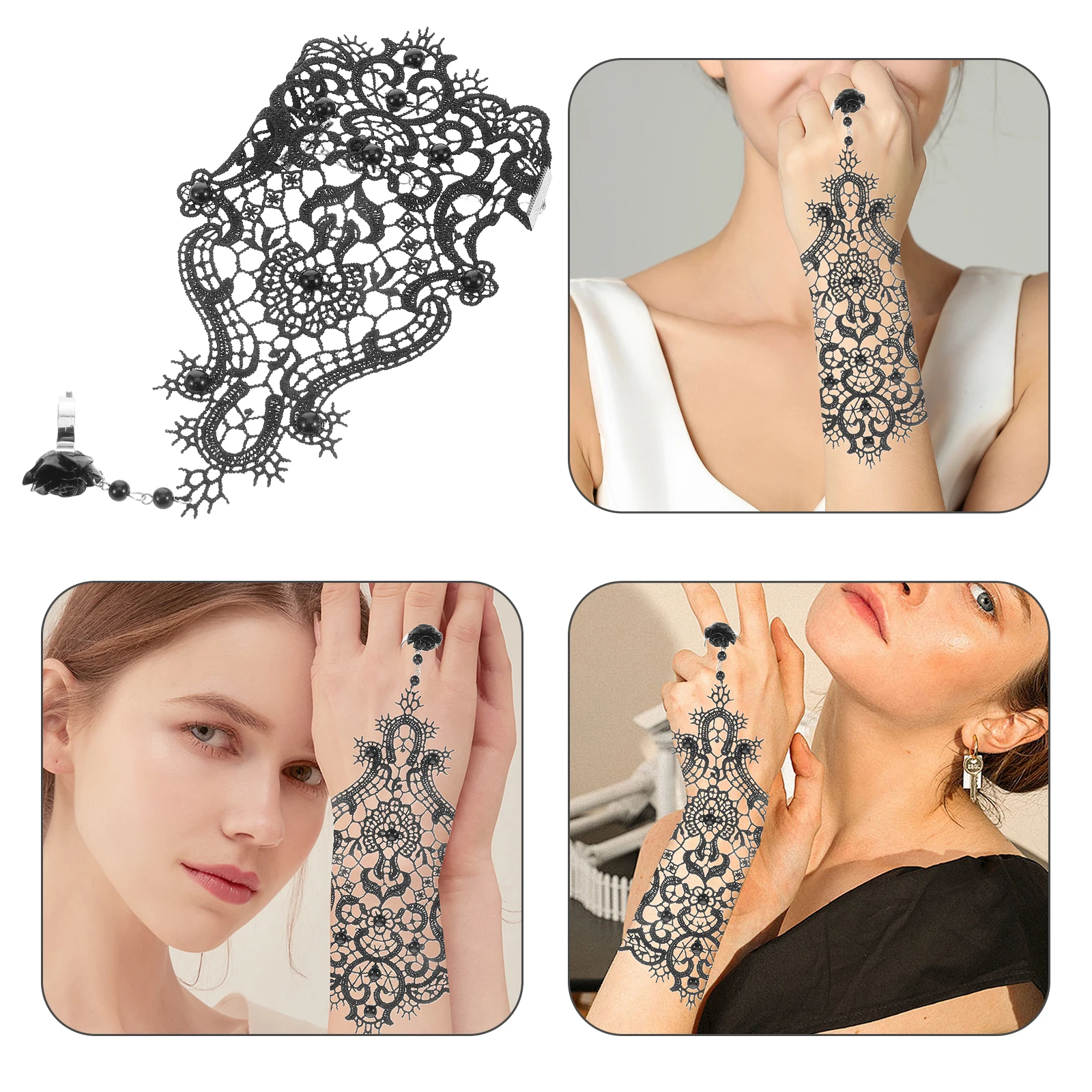 سوار دانتيل أسود أنيق مع حلقة متكاملة بنمط فريد من نوعه للمناسبات الرسمية وحفلات الزفاف والمجوهرات النسائية الساحرة #1