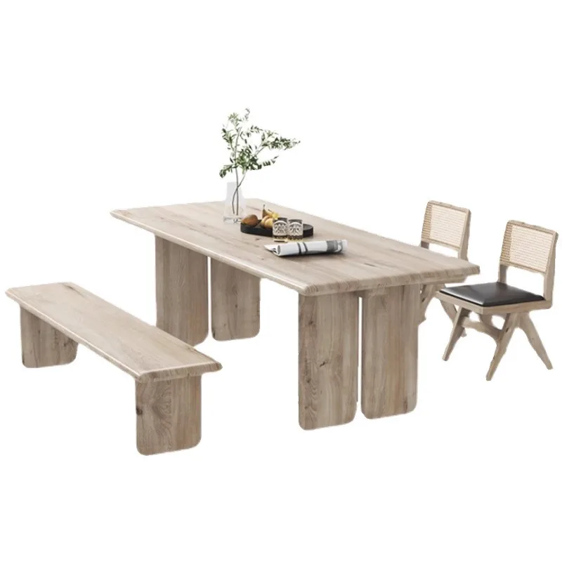 Nordic solid wood dining table, wabi style modern simple log home dining table desk, rectangular desk workbench