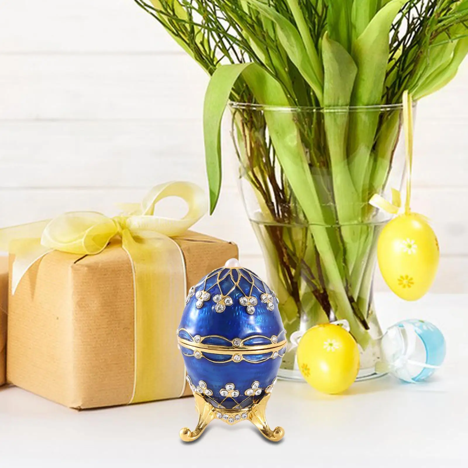 

Enamelled Jewelry Box Treasured Trinket Case Egg Shape Exquisite Retro Jewelry Box for Easter Party Favor Holiday Festive