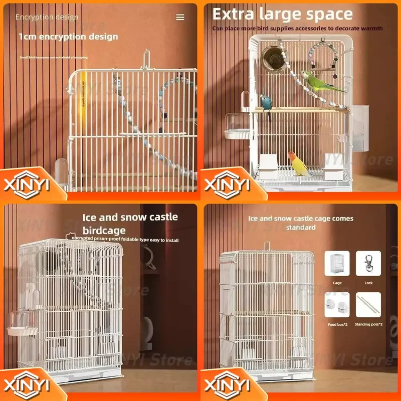 Parrot Bird Cage for Tiger Skin Luxury Home Heightening Large Villa Full Set Home Large Space Ornamental Cage Birds Cage