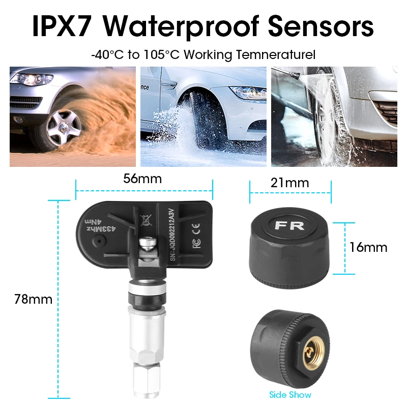 JMCQ USB Android TPMS sistema di monitoraggio della pressione dei pneumatici Display sistema di allarme interno esterno 5 sensori per Radio di