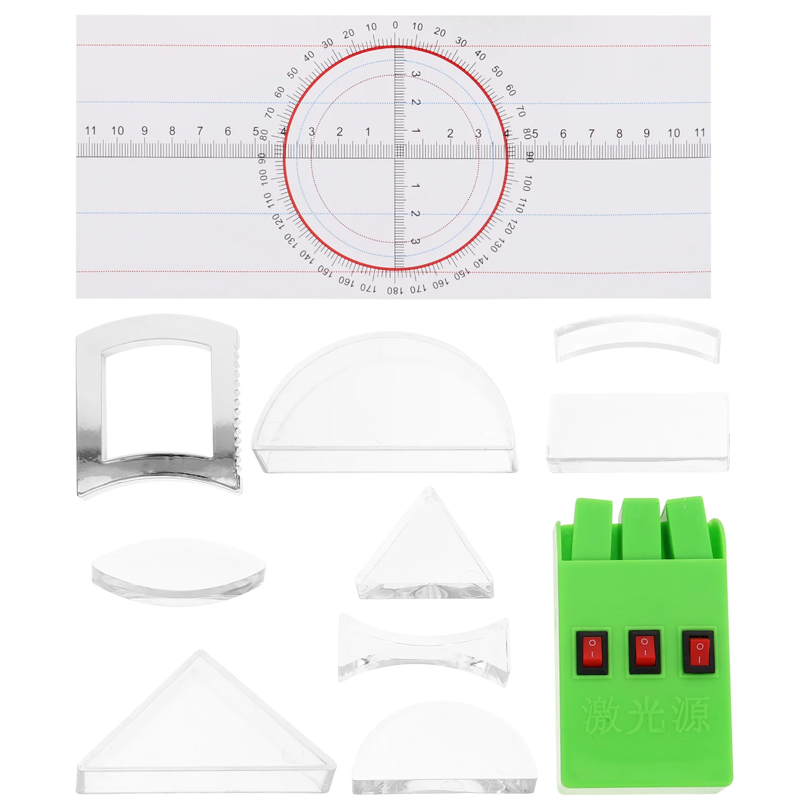 

1Set Physics Optical Experiment Kit Convex Concave Lens Triangular Prism Science Teaching Demonstration Physics Lab Optical