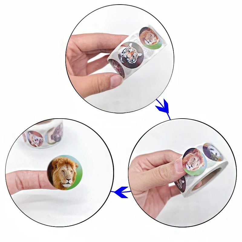 子供のための動物園の報酬ステッカー,500個/ロール,学校の子供のための楽しい動機付けのステッカー,素敵な文房具