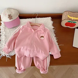 Cappotto per ragazze + pantaloni abiti per bambini 2 pz/set cotone 2024 lettere primavera autunno tuta in cotone tute sportive abbigliamento per bambini