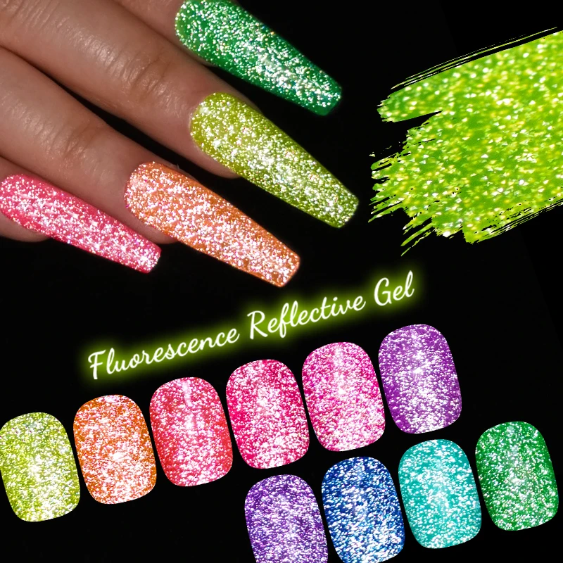 10ml MTSSII Fluorescence Reflective Glitter Gel Nail Polish Semi Permanent Soak Off UV Manicure Nail Art Varnish HEMA/TPO FREE