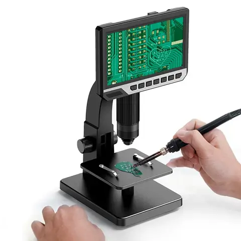 7" LCD Digital Microscope Dual Lens 2000X Microscopes 12MP HD Camera USB Electronic Industrial Magnifier for Coin PCB Circuit