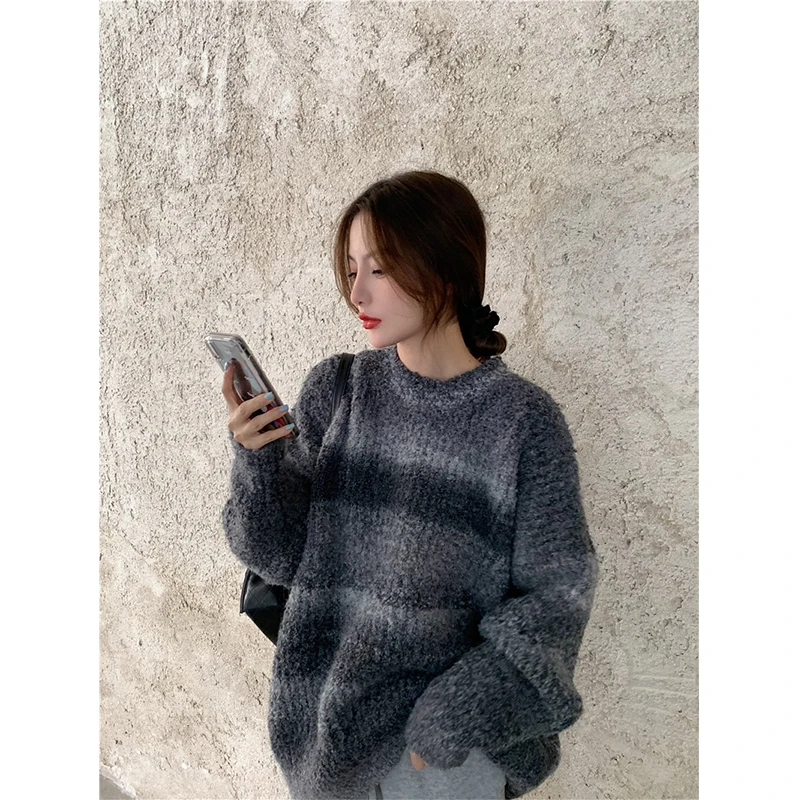 MEXZT Streetwear Gradient Sweater Women Harajuku Tie Dye Oversized Knitted Pullovers Vintage Korean Knitwear Winter Jumper Tops