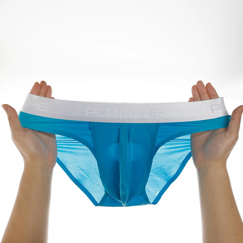Sexy Men Seamless Ice Silk Briefs Ultrathin Comfortable Separate Bag U Convex Pouch Underwear Sissy Panties