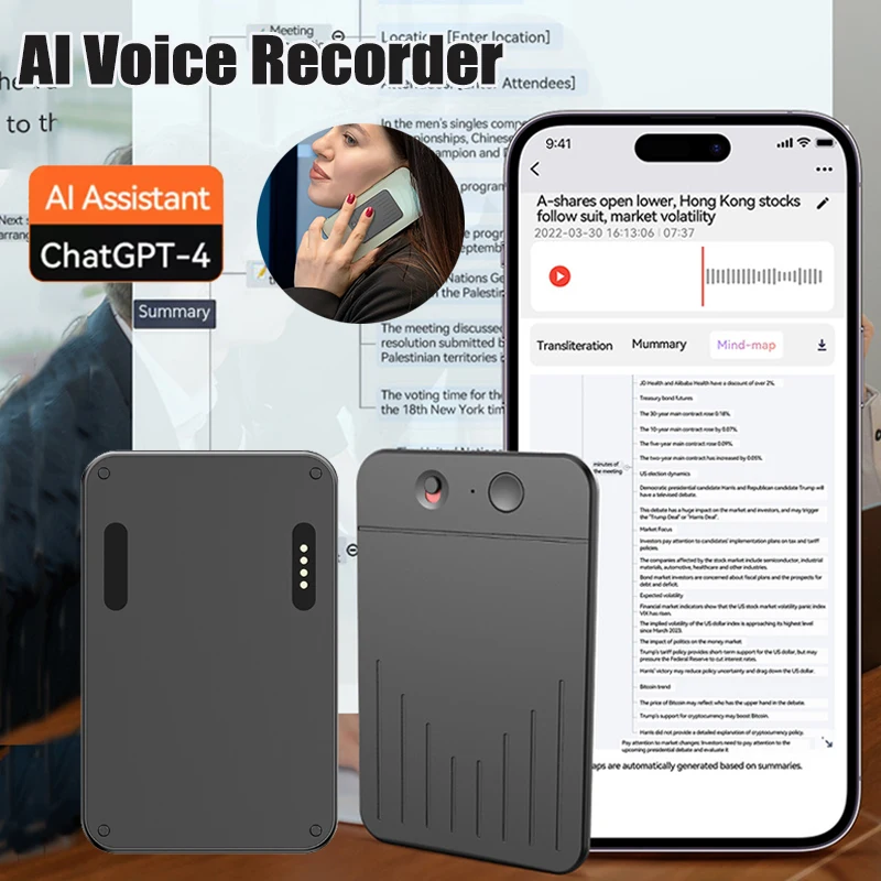 

8-256GB AI ChatGPT-4 Intelligent Voice Recorder Audio App Phone Call Record Transcribe Summarize Voice to Text Conversion Device