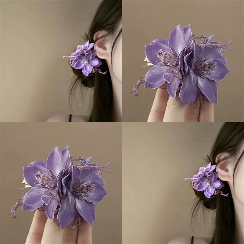 

Летние каникулы, цветок, зажим в виде утконоса, танцевальное шоу, белая цветочная сетка, заколка для волос с цветком, свадебная фея, зажим с бахромой для девочек и женщин