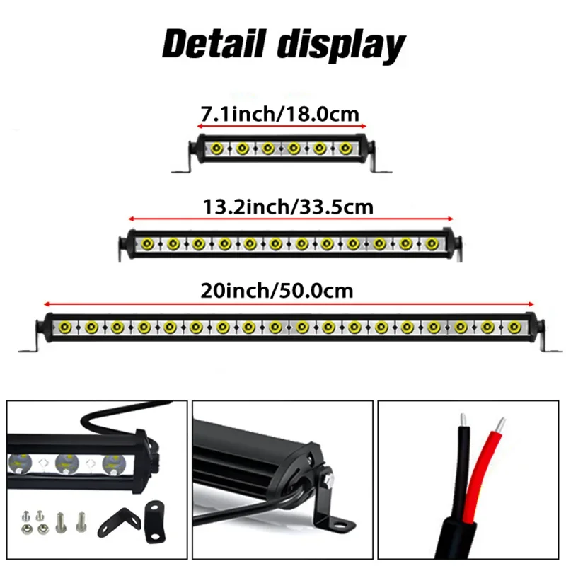 7 بوصة 13 بوصة 20 بوصة سليم عمود إضاءة LED على الطرق الوعرة 12 فولت 24 فولت LED ضوء بار لسيارة شاحنة ATV SUV 4x4 قارب LED ضوء العمل بار #3