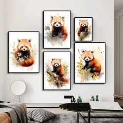Red Panda Watercolor Arts Poster Print Canvas Art Pictures for Livng Room and Children Bedroom Home Decor Frameless Painting