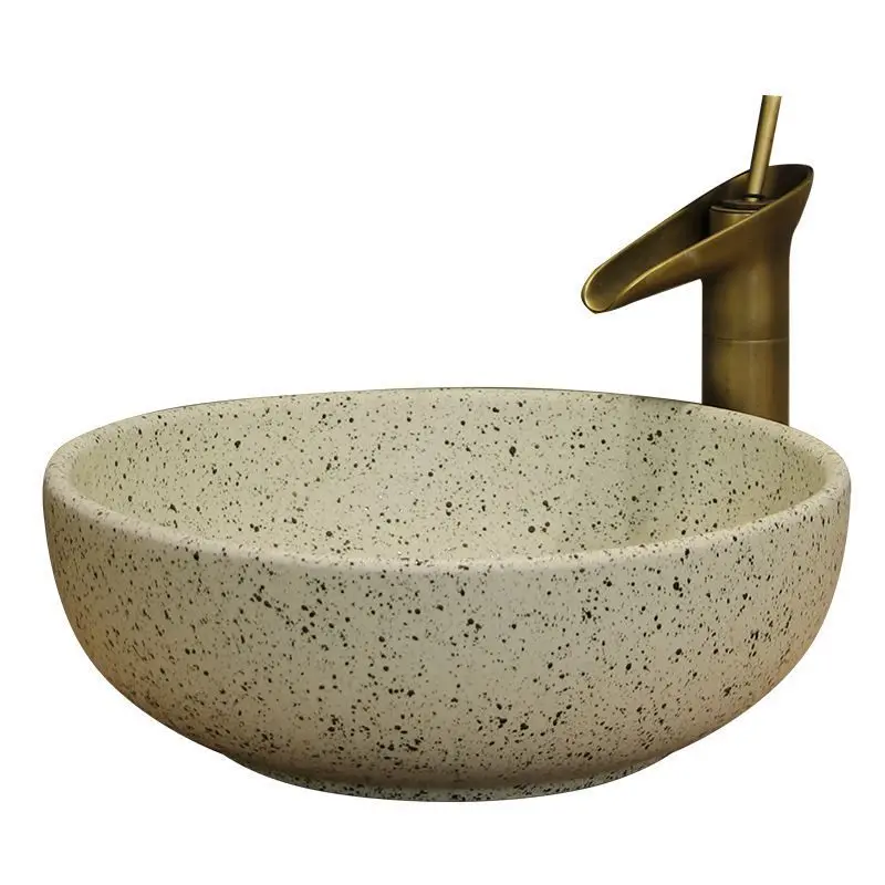

Ceramic round table basin, retro personalized art bathroom, European-style household washbasin, simple washbasin