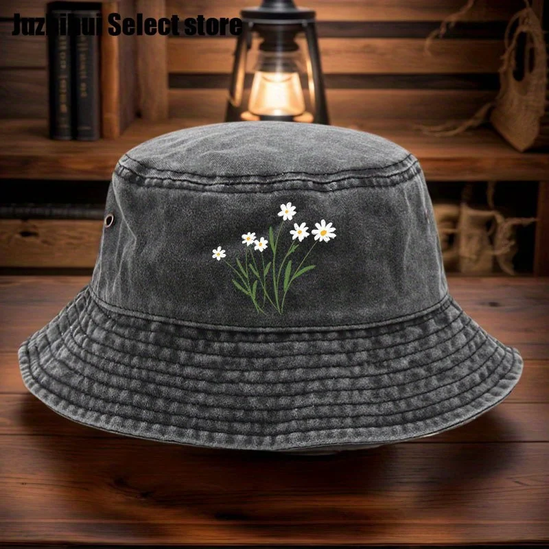 Lightweight Daisy Print Washable Fisherman Hat - Fashionable Multifunctional Hat, Breathable, with Multiple Colors Available, Cl