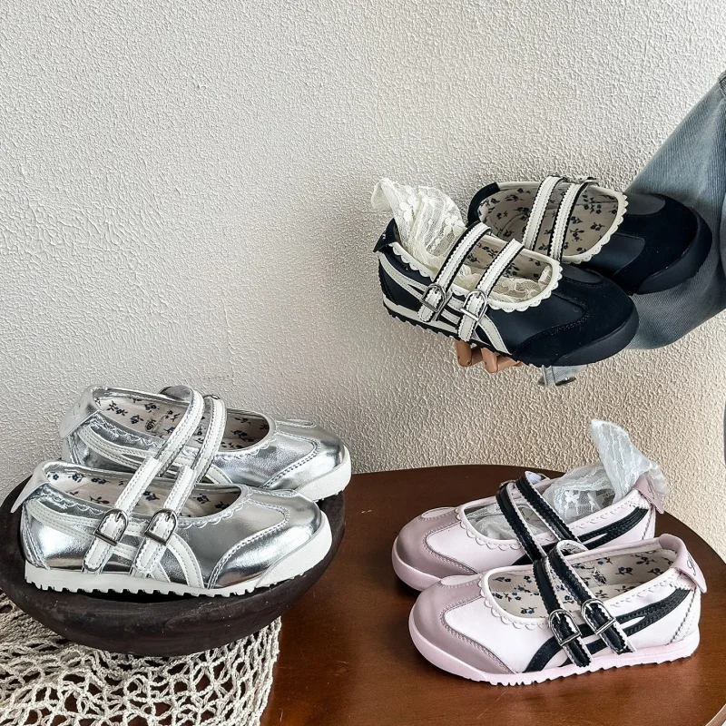 Children Shoes 2026 Girls Student Shallow-Cut Sneakers Versatile Cute Princess-Style Simple Fashionable Small Leather Shoes