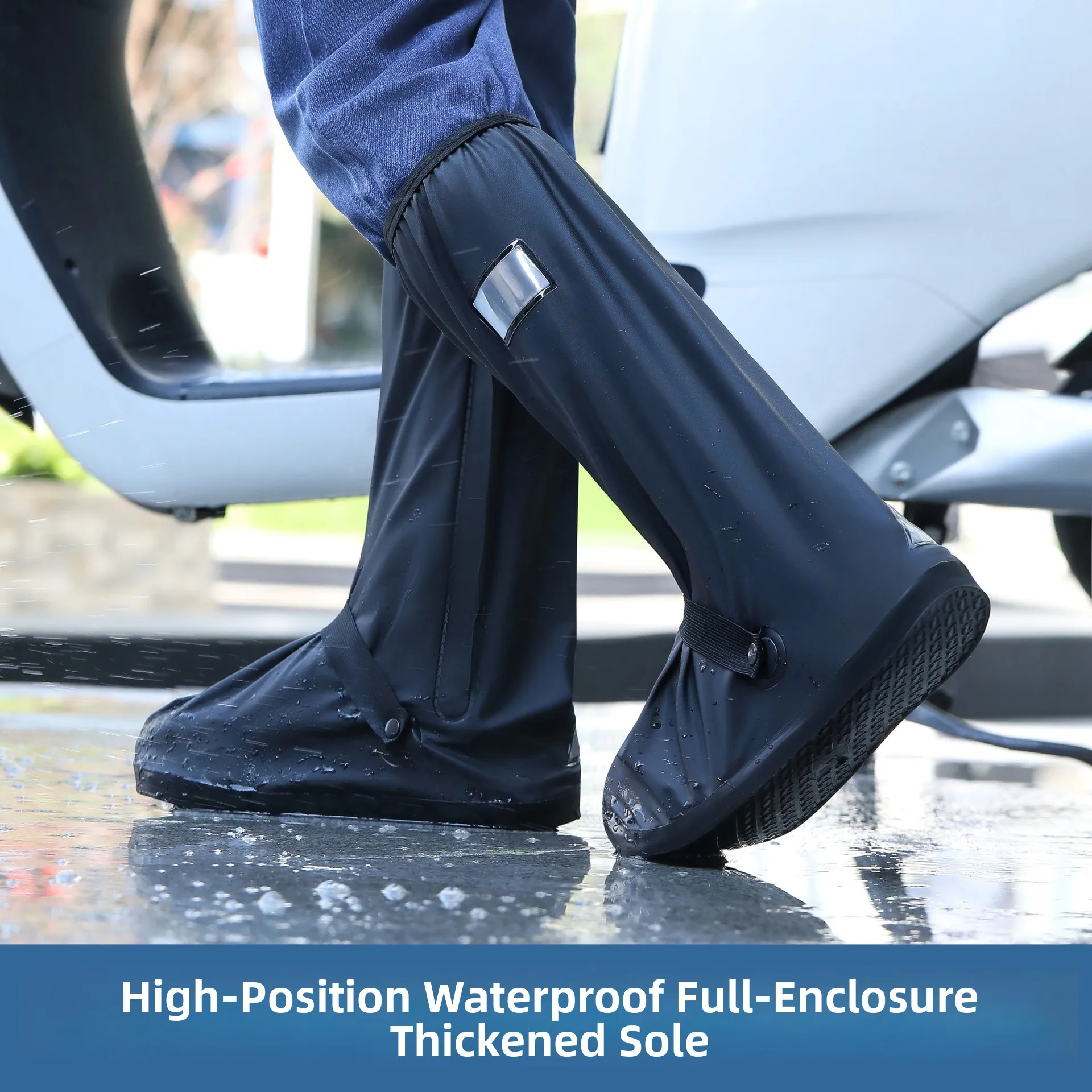 Thickened Waterproof High-Tube Motorcycle Rain Boot Covers Anti-Slip Durable PVC Shoe Covers for Men Outdoor Cycling