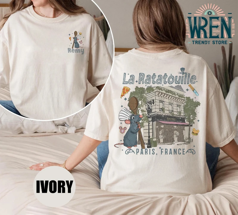 ديزني راتاتوي باريس تي شيرت الرجال النساء أزياء رياضية فضفاضة الصيف قصيرة الأكمام عارضة طاقم الرقبة أعلى #2